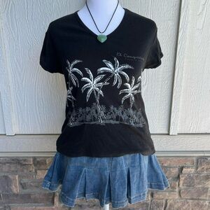 Black Palm-Print V-Neck Tee